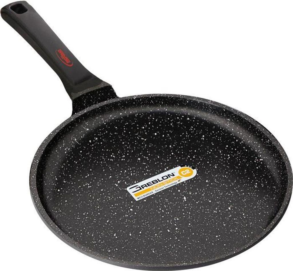 Crêpepfanne INOXIBAR Ø 26 cm, Antihaftbeschichtung Greblon C2, Induktionsgeeignet, Steinoptik, Soft Touch Griff, Schwarz