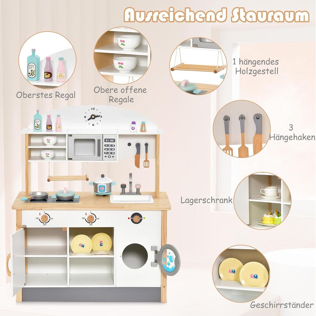 GOPLUS Kinderküche aus Holz, Kinderspielküche