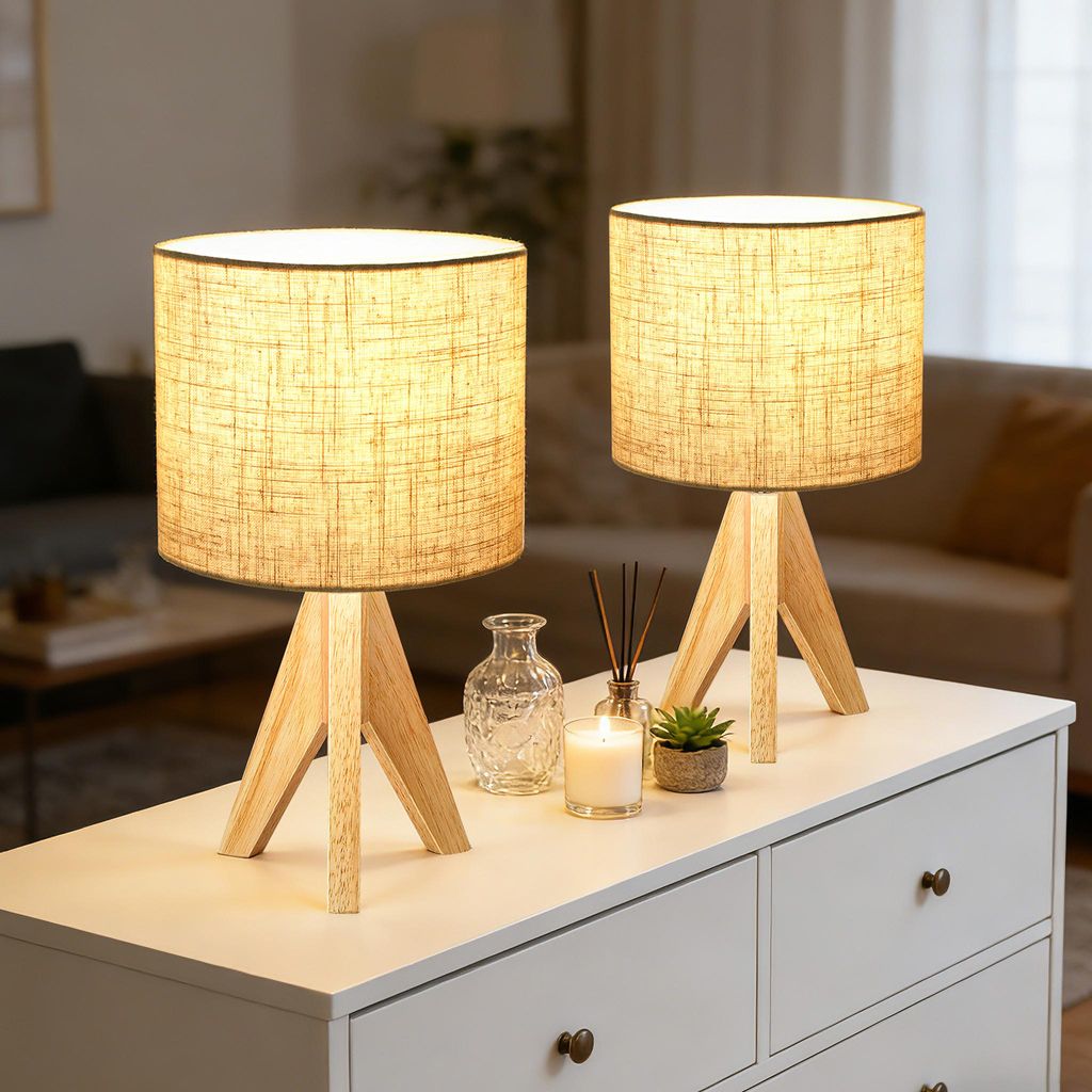 EDISHINE – zestaw 2 sztuk: drewniana lampa stołowa, lampka Zdjęcie produktu 