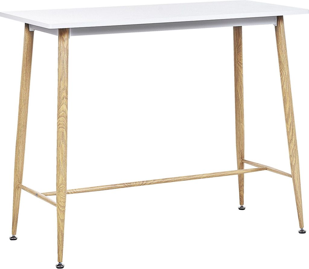BELIANI Hochtisch Weiß 90 x 50 cm MDF Tischplatte Matt mit furnierten Metallbeinen in Holzoptik Rechteckig Modern Wohnküche Esszimmer Küche