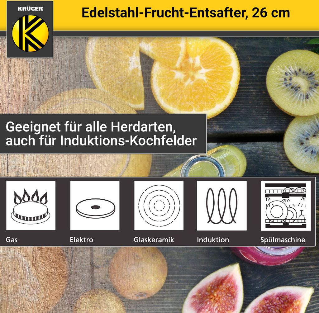 Karl Krüger ES Edelstahl Frucht-Entsafter mit Glasdeckel, Ø Produktbild 5