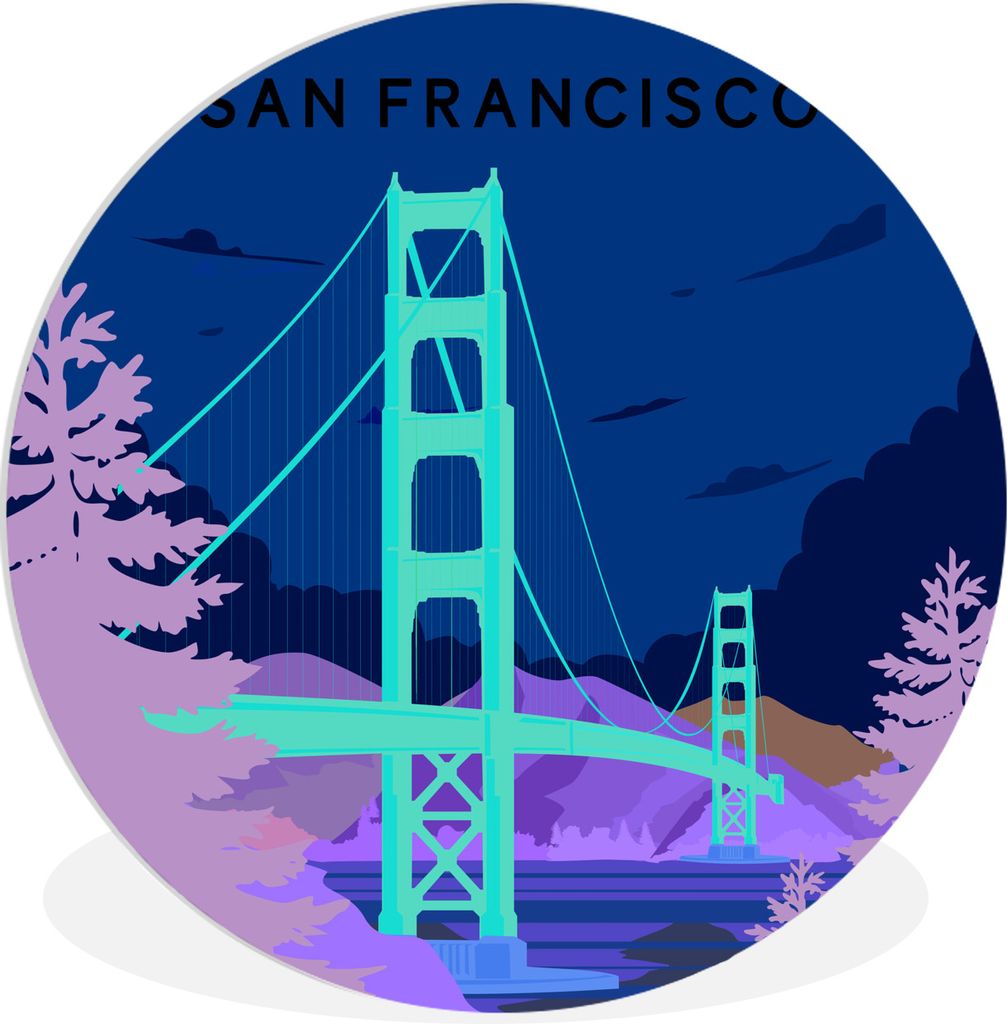 MuchoWow Rundes Wandbild - Runde Bilder Brücke - San Francisco - USA - Golden Gate Bridge Ø 60 cm Kreis Wanddekoration Kunststoff - Wandkreis -...