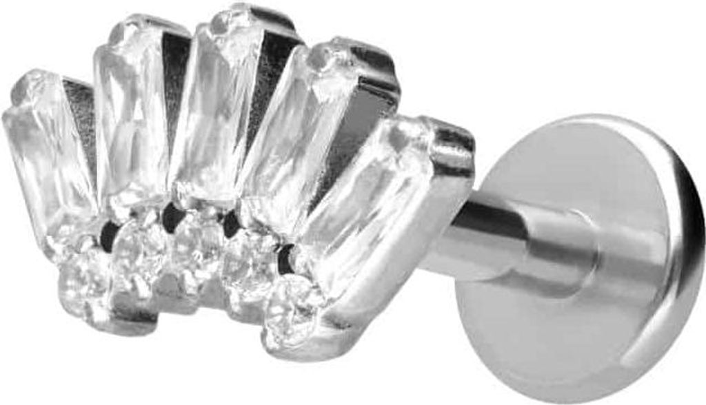 Ohrpiercing, Nasenpiercing Titan Labret mit Push Fit 10 EINGEFASSTE KRISTALLE Silber Stablänge: 6mm | Stabstärke: 1,2mm