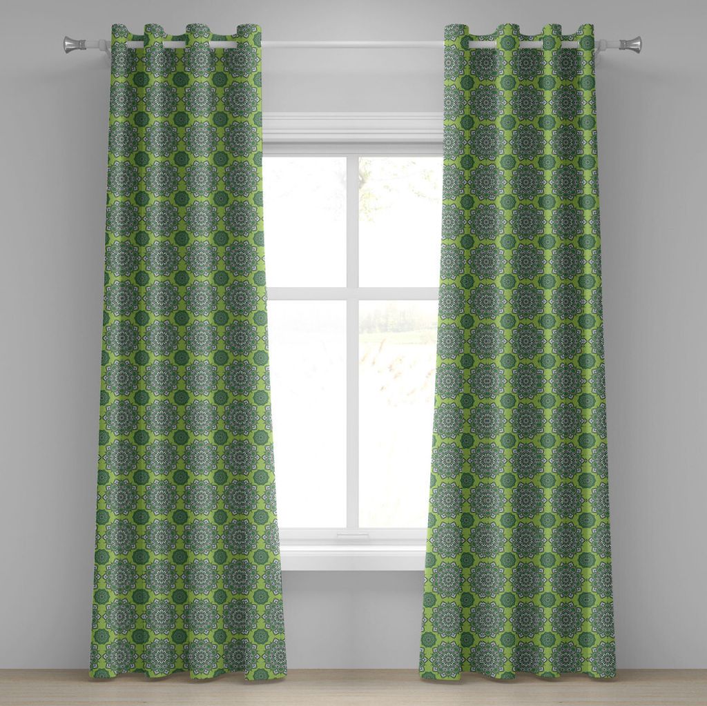 ABAKUHAUS Lime Green Ösenvorhang, Arabesque orientalischen marokkanischen Mandala Nahen Osten Boho Retro-Muster, Dekorative 2-Panel-Fenstervorhän...