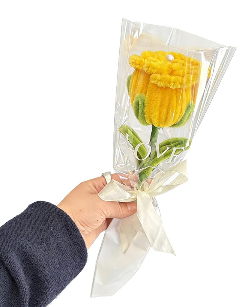 Fertige künstliche Rose aus Pfeifenreinigern, handgefertigt, konserviert, mit Stiel aus Plüsch, gedreht, als Blumendekoration, Geschenk zum Hochz...