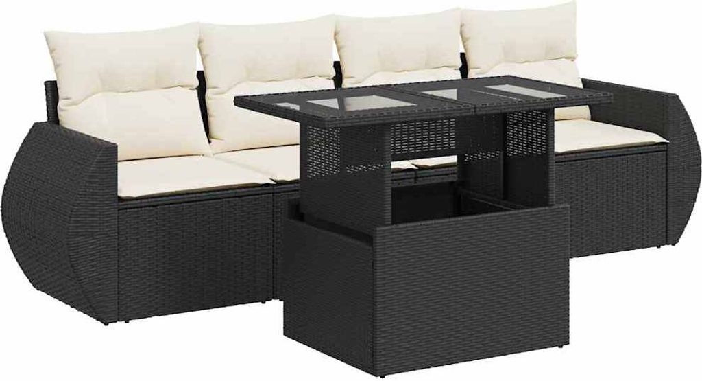 vidaXL 5-tlg. Garten-Sofagarnitur mit Kissen Schwarz Poly Produktbild 