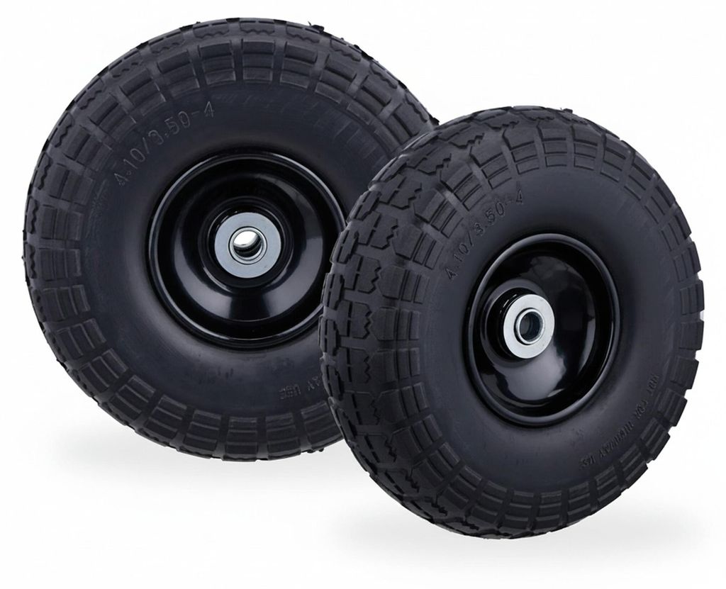 4 x Sackkarrenrad, pannensichere Vollgummireifen, 4.1/3.5-4, 16 mm Achse, bis 150 kg, H x D: 26 x 8,5 cm, schwarz