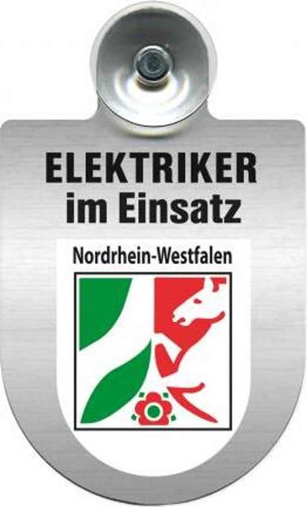 Einsatzschild für Windschutzscheibe incl. Saugnapf - Elektriker im Einsatz - 309489- Wappen nach Wahl - 309489 Color - Region Nordrhein-Westfalen