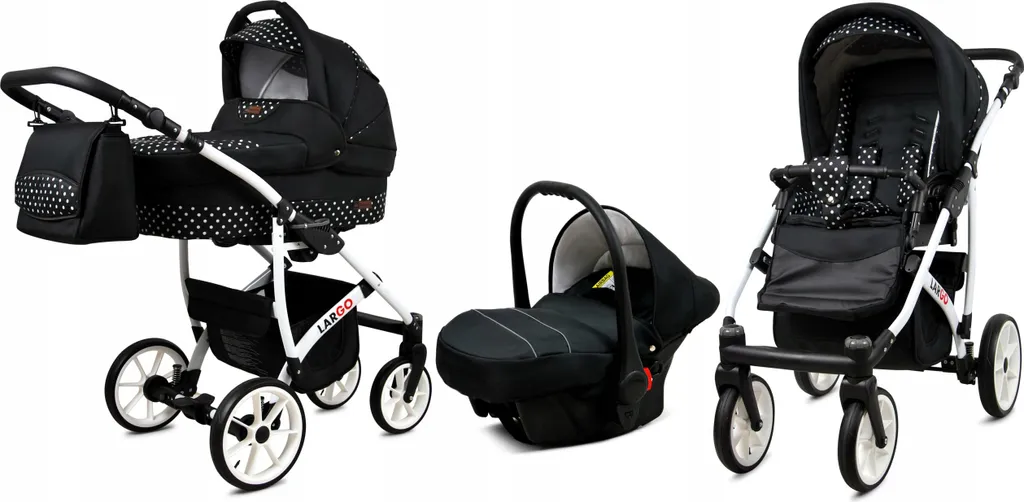 BabyLux® Largo Pack Trio Poussette 3-en-1 White Paws - Confort Bébé