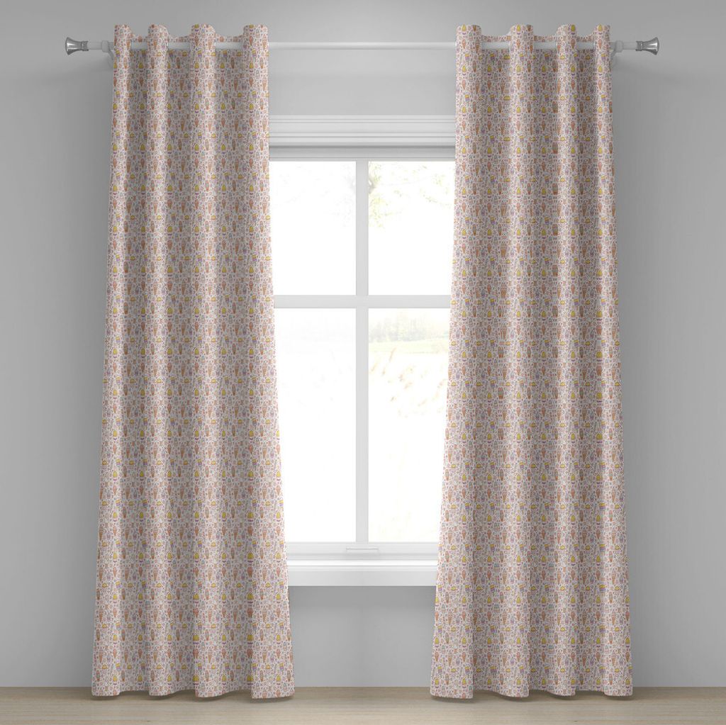 ABAKUHAUS Eis Ösenvorhang, Nette Süßigkeiten und leckere Herz-Zahlen Sommer Blume Color Dots Kids Design, Dekorative 2-Panel-Fenstervorhänge, 2...