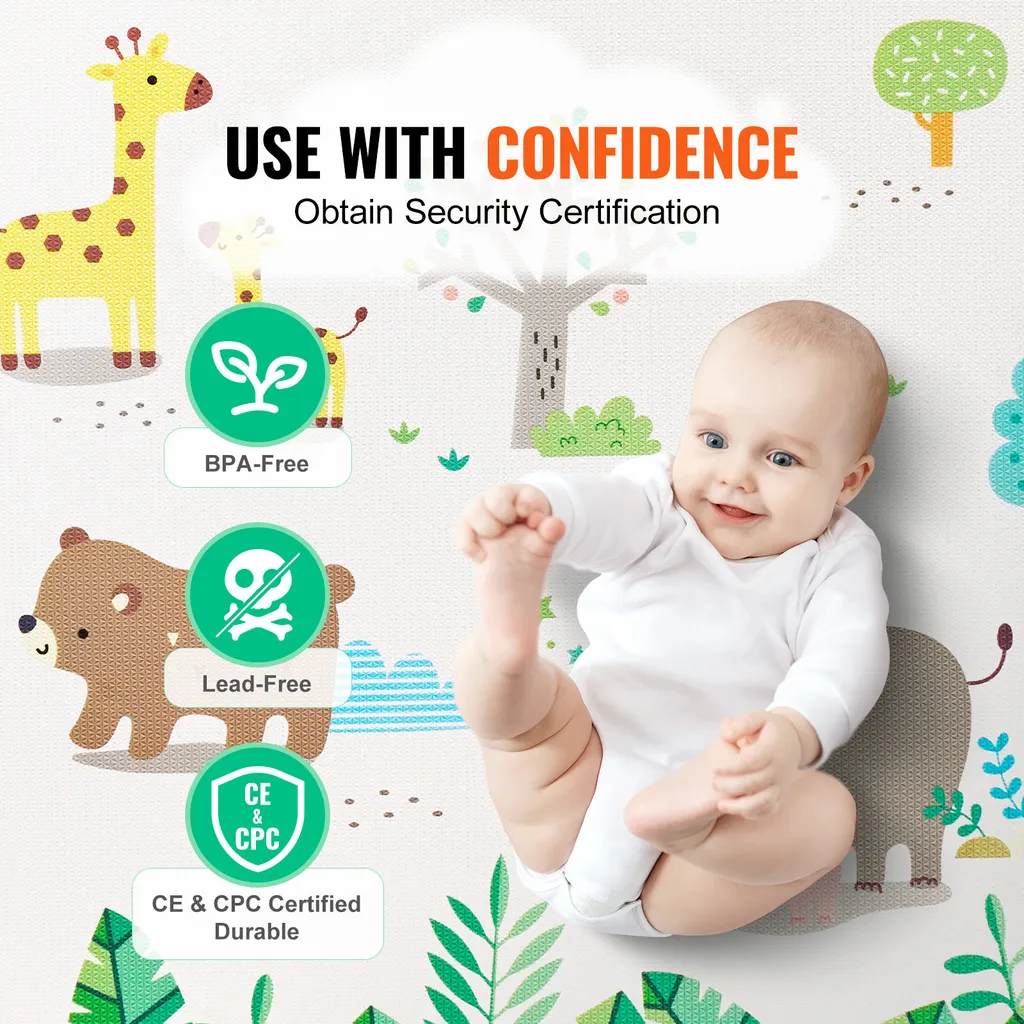 Tapis de jeu bébé étanche et lavable avec surface rembourrée réversible