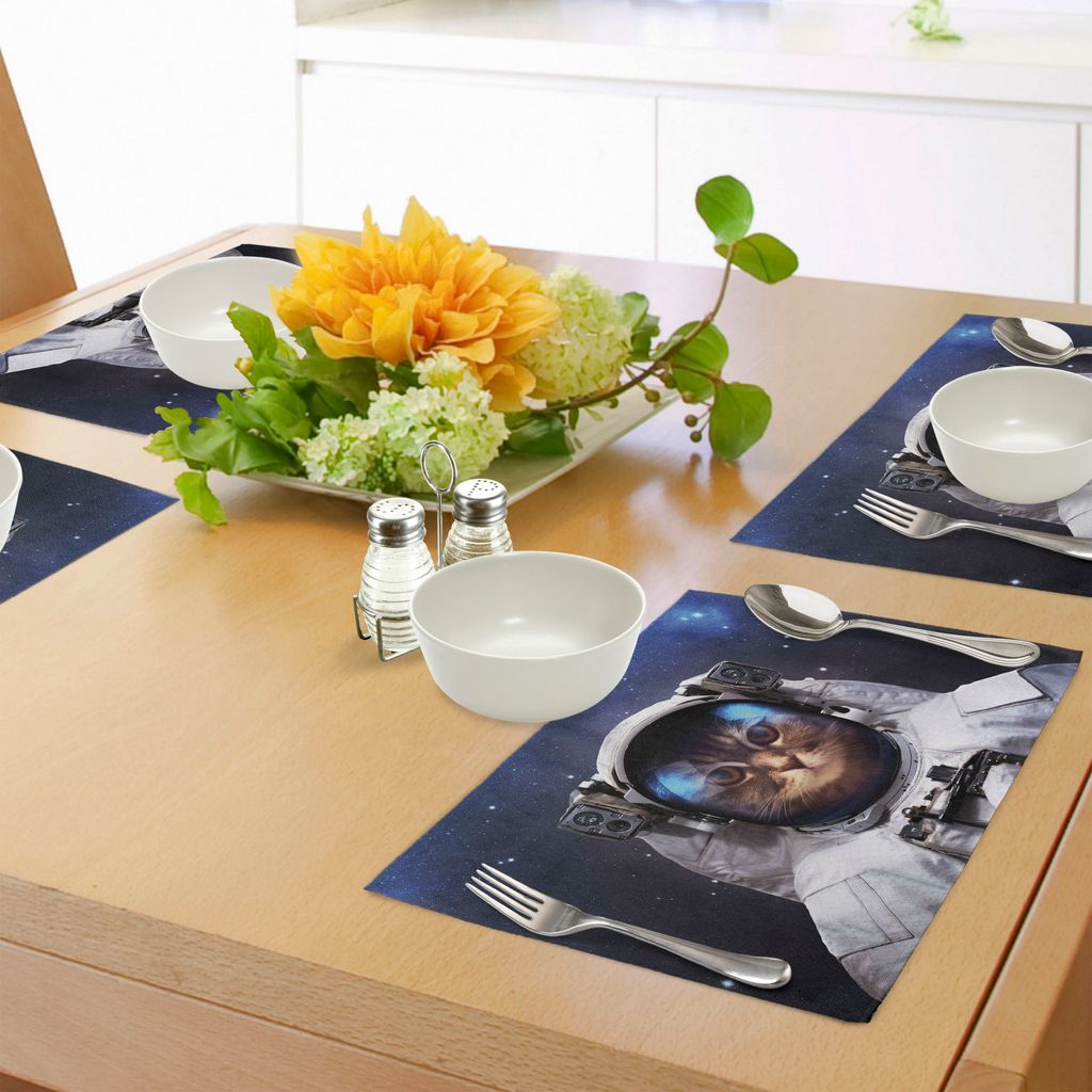 ABAKUHAUS Raum Katze Platzmatten, Milkyway-Galaxie-Raum-Reisend-Katze in der Klage mit Stern-Hintergrund-Bild, Tiscjdeco aus Farbfesten Stoff für ...