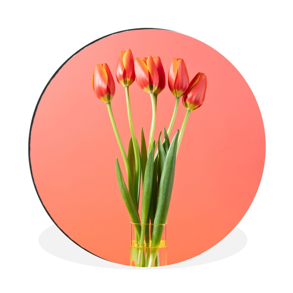MuchoWow Aluminium Wandkreis Tulpenvase - Rot Ø 30 cm Wanddeko Modern Wohnzimmer - Wand Bild - Wohnzimmer - Runde Bilder - Alubilder - Kunst fü...