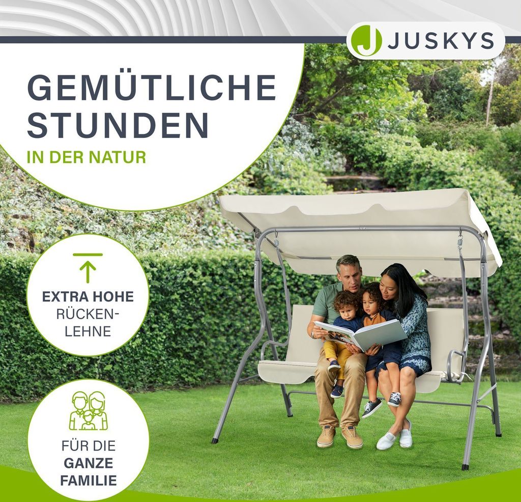 Juskys Hollywoodschaukel 3-Sitzer mit Dach & Sitzauflage – Produktbild 14