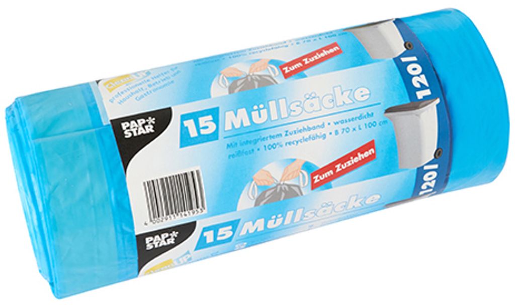 PAPSTAR Müllsäcke LDPE mit Zugband 120 Liter schwarz