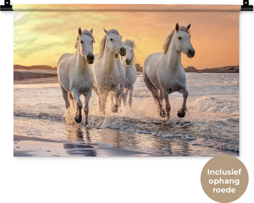 MuchoWow Wandteppich Wandbehang Pferde - Sonne - Meer - Strand - Tiere 60x40 cm Tapisserie Dekoration Wandtuch - Wanddekorationen