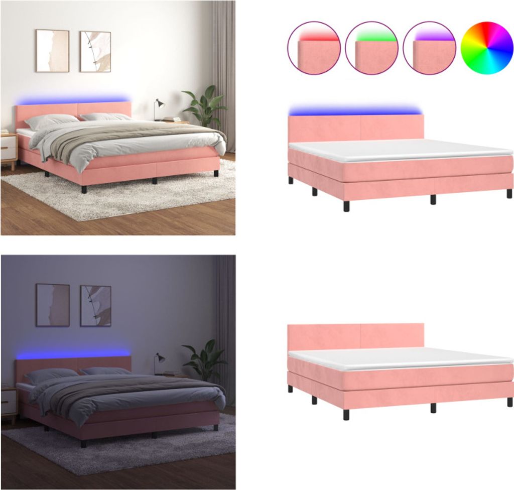 vidaXL Boxspringbett mit Matratze & LED Rosa 160x200 cm Samt - Boxspringbett - Boxspringbetten - Bett - Betten