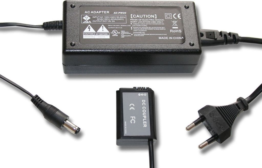 vhbw Netzteil kompatibel mit Sony ZV-E10 Kamera, Digitalkamera + DC Kuppler, 2m