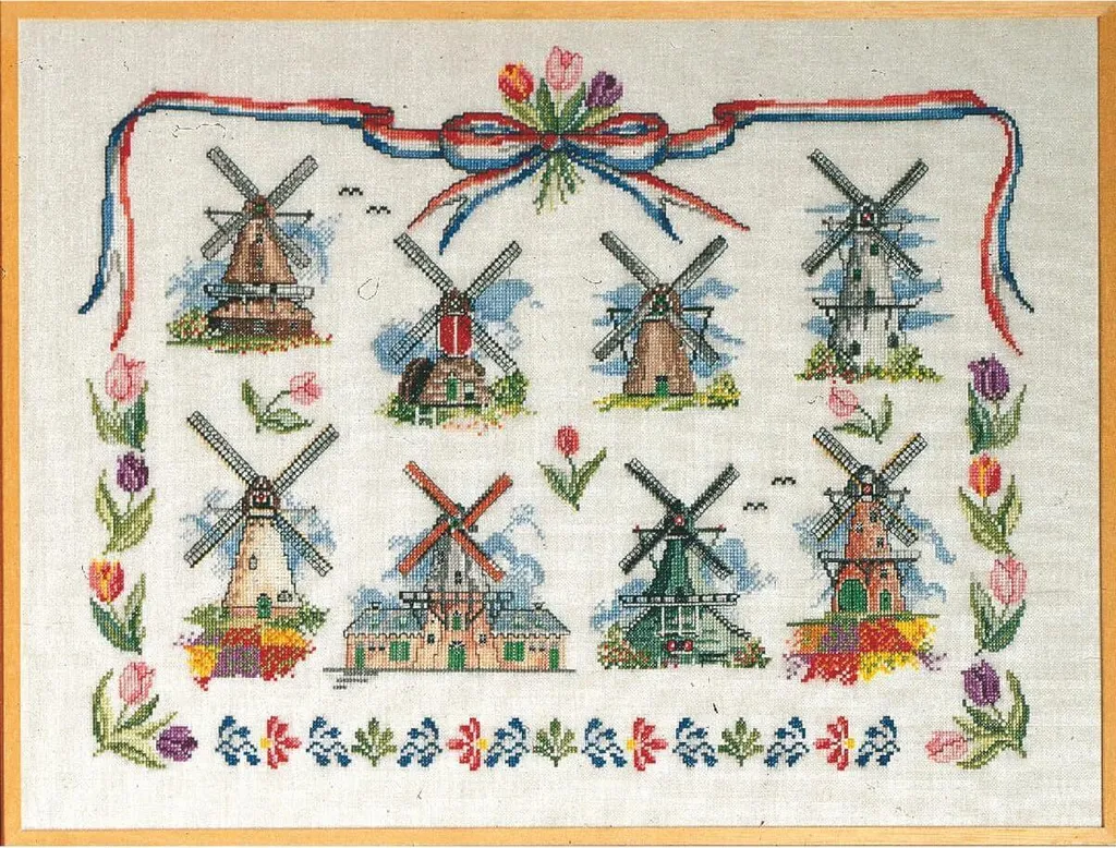 Kit broderie point de croix Permin Moulins à vent hollandais 70-0402