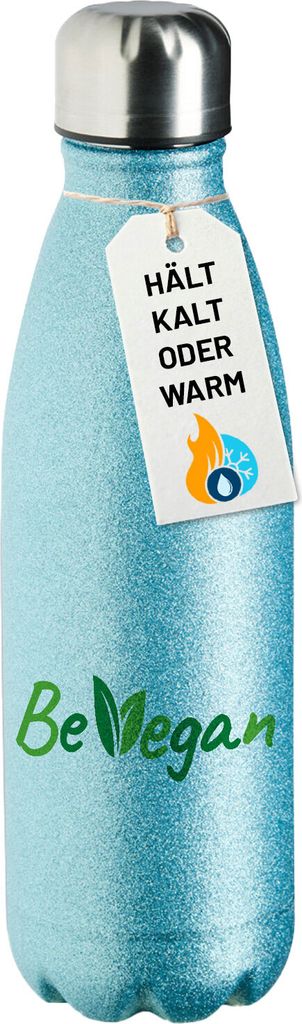 Huuraa Trinkflasche Be Vegan Blätter 500ml Blue Edelstahl Wasserflasche Trinkflasche Geschenkidee