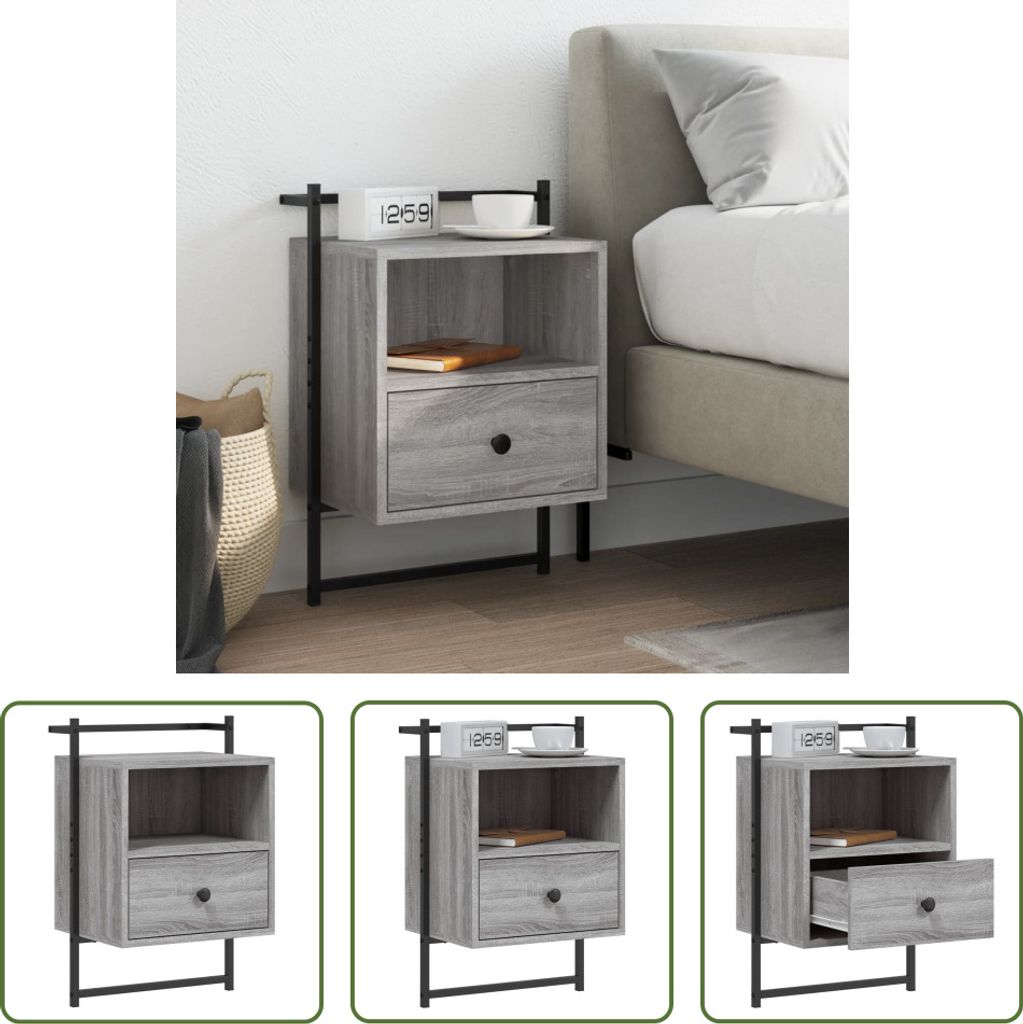 The Living Store Wand-Nachttisch Grau Sonoma 40x30x61 cm Produktbild 