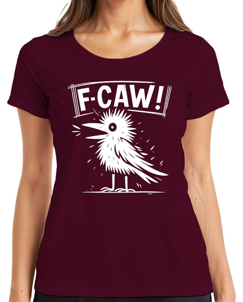 FCAW Krähe Rabe Vogel lustig Geschenk Gothic Punk Halloween Damen T-Shirt, Burgundy, 3XL