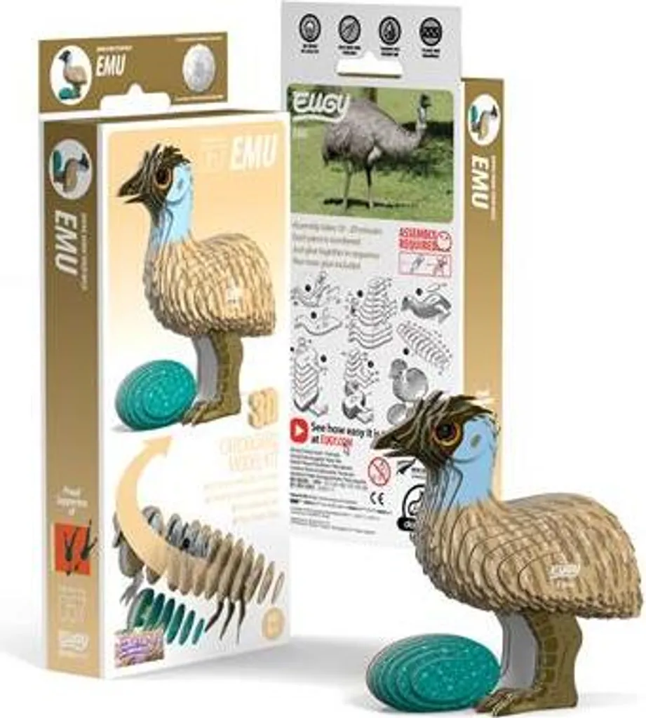 Puzzle Émeu 3D Écologique en Carton Brun - Kit DIY Ludique pour Enfant
