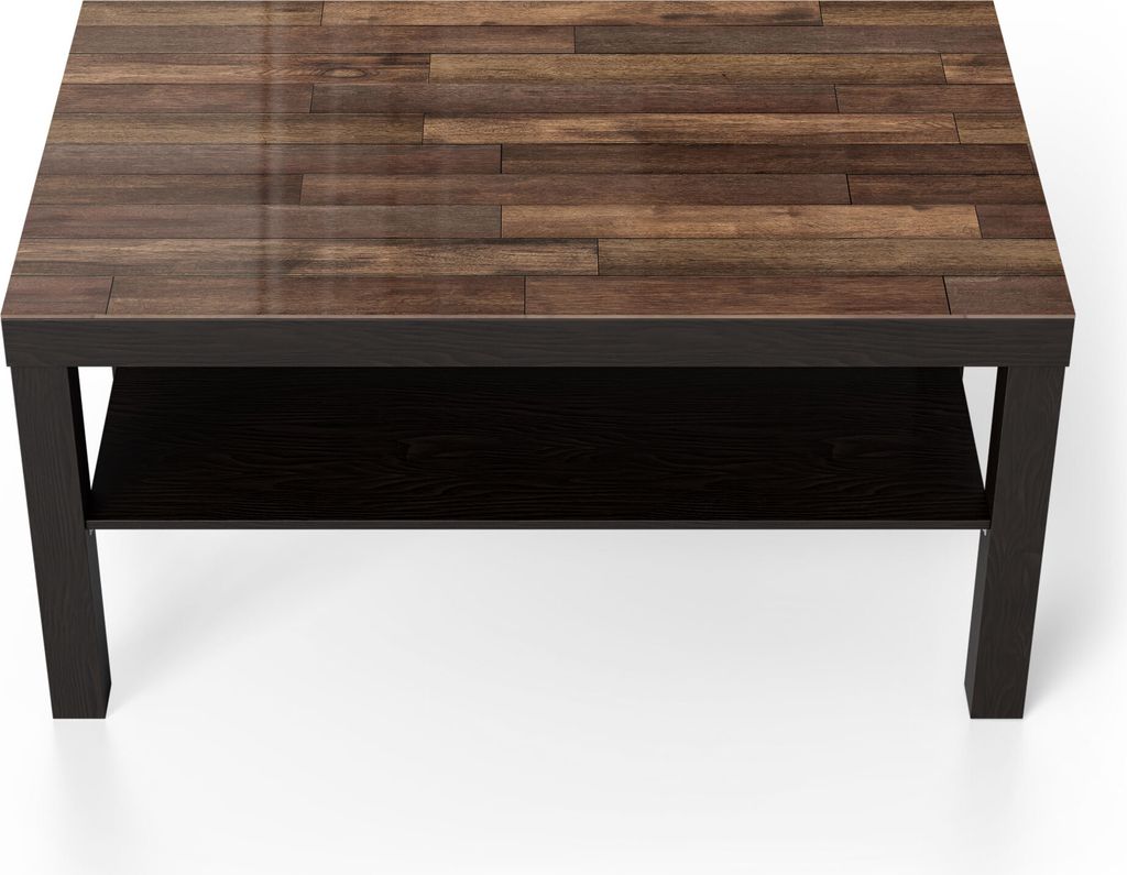 DEQORI Couchtisch 90x55 cm Schwarz 'Blick auf Holzboden' Glas Beistelltisch