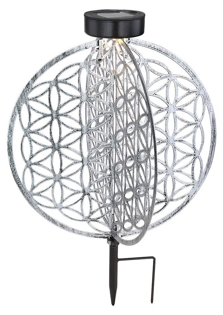 LED Solarleuchte, Lebensblume, silber-antik, rund, H 41 cm Produktbild 