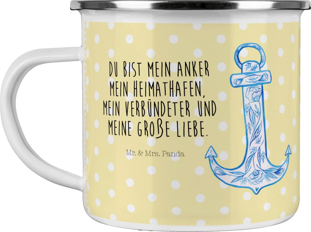 Mr. & Mrs. Panda Pott Anker Blau - Gelb Pastell - Geschenk, Emailletasse, Teetasse, Emaille Tasse, becher, Tiermotive