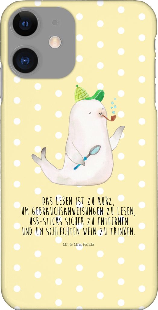 Mr. & Mrs. Panda Iphone 11 Handyhülle Robbe Sherlock - Gelb Pastell - Geschenk, Hülle, Handy Schutzhülle, Smartphone, Tiere, Cover