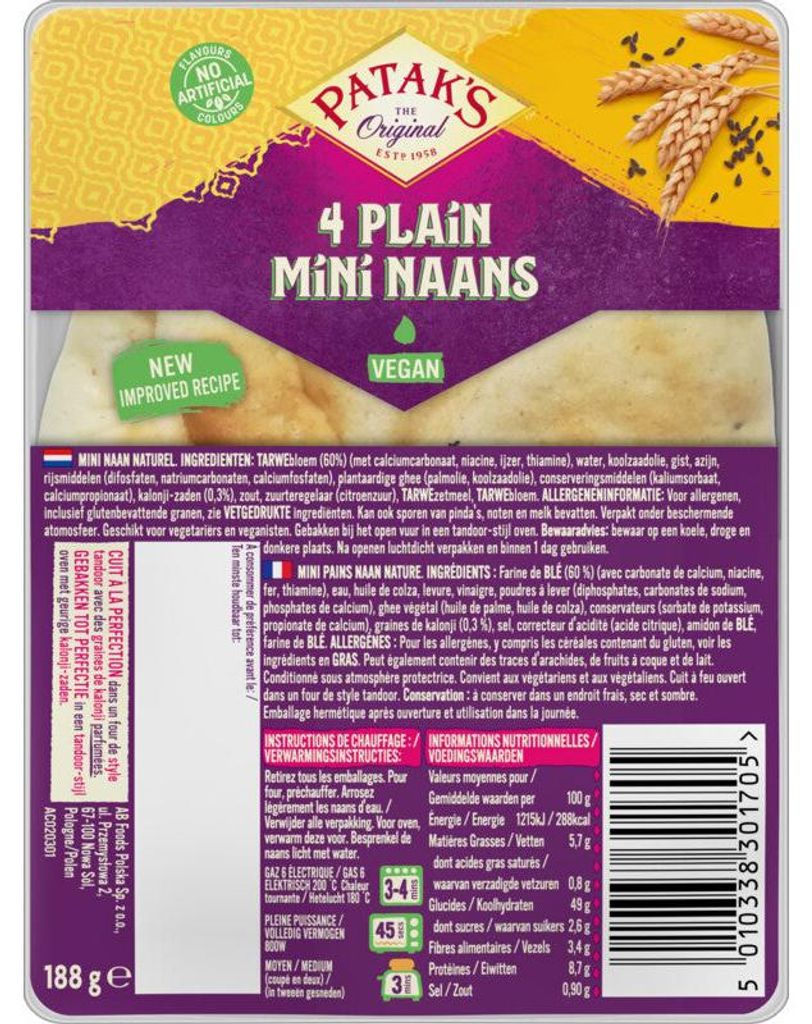 Patak's Mini Naan Plain 188g – Miękkie małe podpłomyki, Zdjęcie produktu 