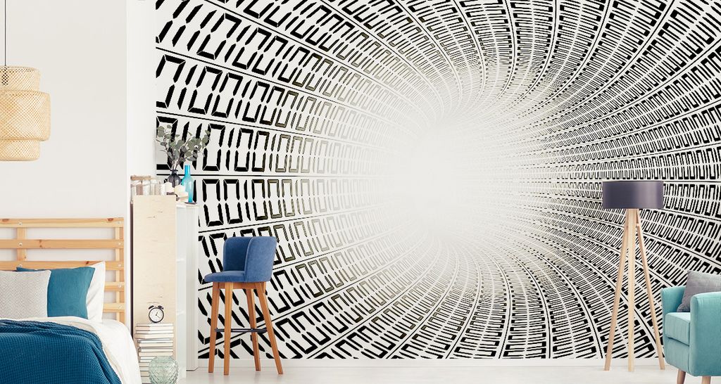 Fototapete Vlies Tapete zauberhafter 3D Tunnel - schwarz-weiß 315 cm (B) x 210 cm (H) Wandbild Wanddeko