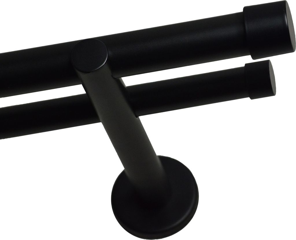 Voppi Gardinenstange Loft 2-läufig 400 cm 19+19 mm schwarz, moderne Vorhangstange, einfache Wandmontage