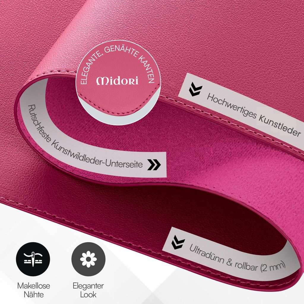 Midori Schreibtischunterlage aus Kunstleder 90 x 43 cm Randnähte rutschfest Purpur
