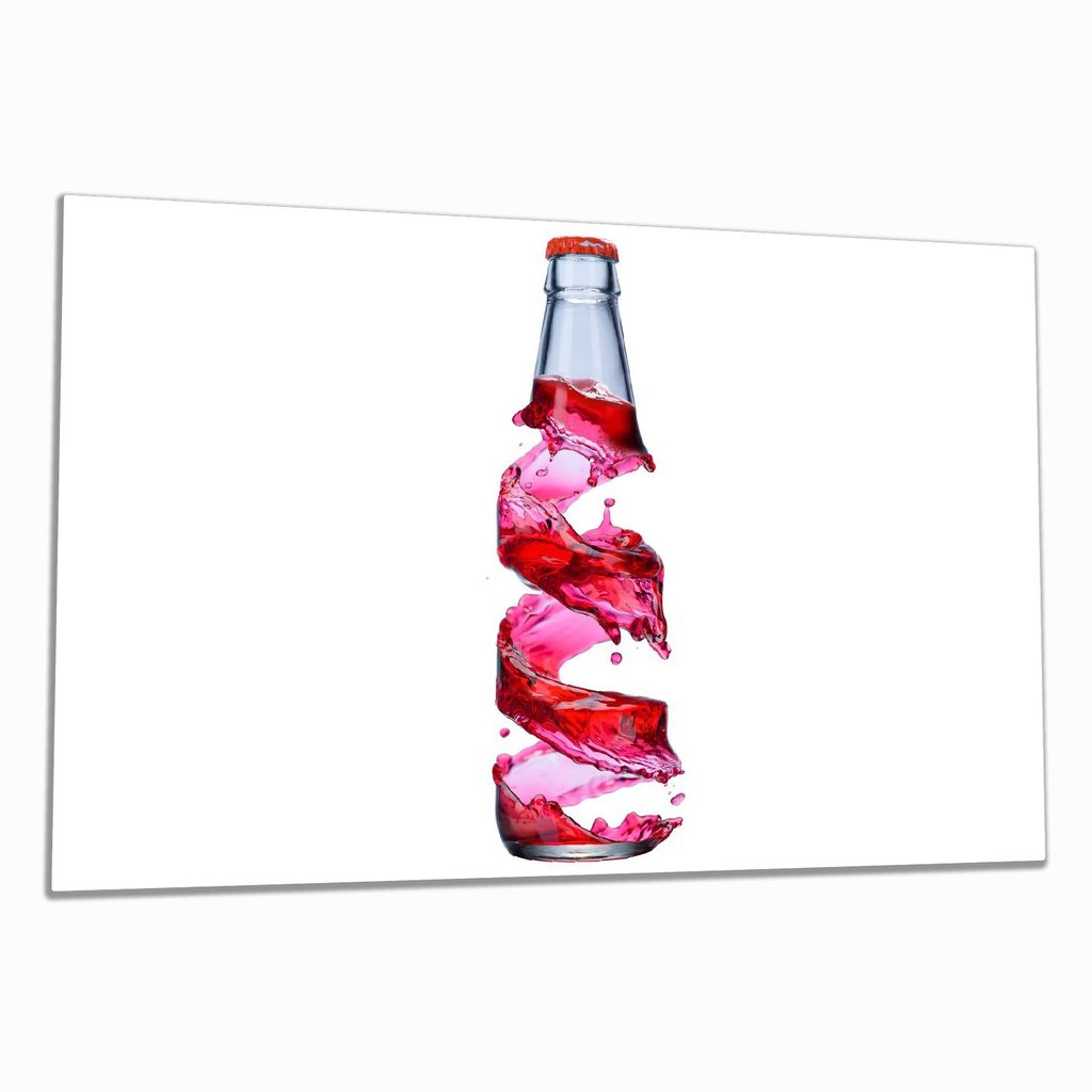 Wallario Herdabdeckplatte aus Glas, Größe 80 x 52 cm 1-teilig, Motiv Flasche mit roter Brause - Wirbelsturm