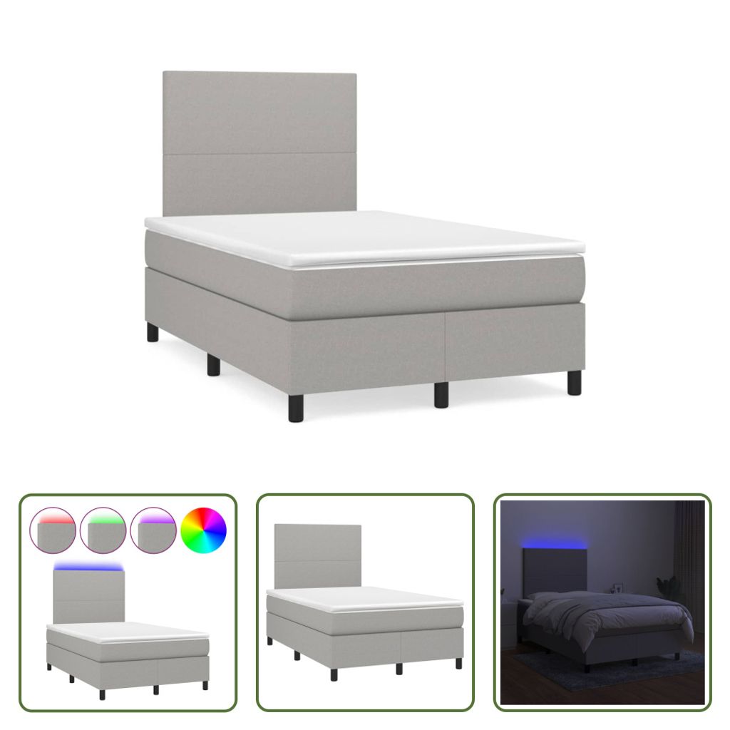 The Living Store Boxspringbett mit Matratze & LED Hellgrau 120x190 cm Stoff