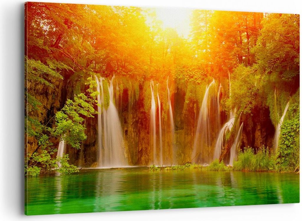 Bild auf Leinwand - Leinwandbild - Kroatien nationalpark wasserfall - 120x80cm - Wand Bild - Wanddeko - Leinwanddruck - Bilder - Kunstdruck - Leinw...