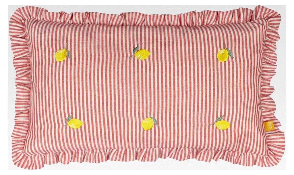 Bestickter Rüschen-Kissenbezug mit Zitronen – 30 x 50 cm