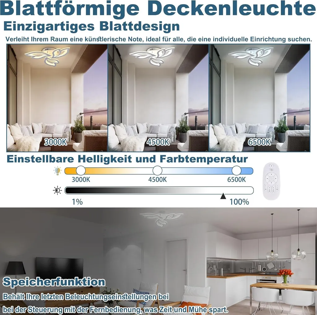 Plafonnier LED Réglable 60W avec Télécommande - 3 Modes de Luminosité - 7