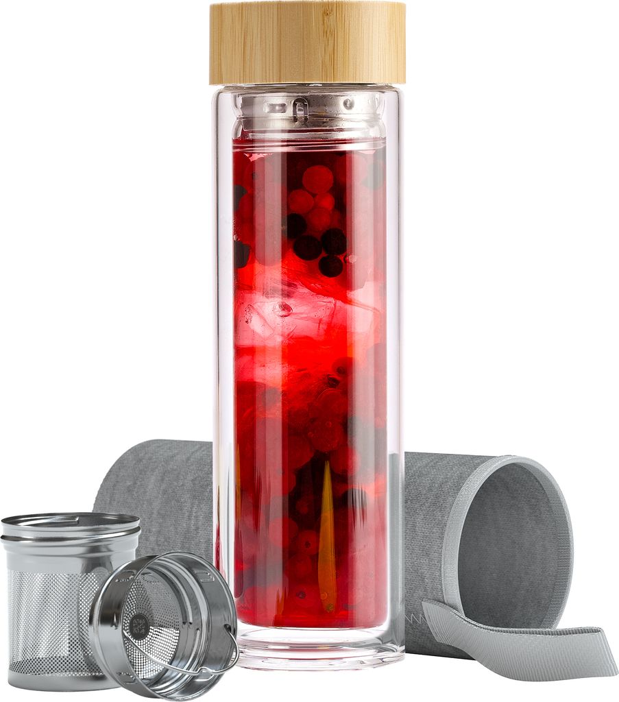 EAZY CASE Teeflasche aus Glas mit Bambus Deckel, Teesieb Produktbild