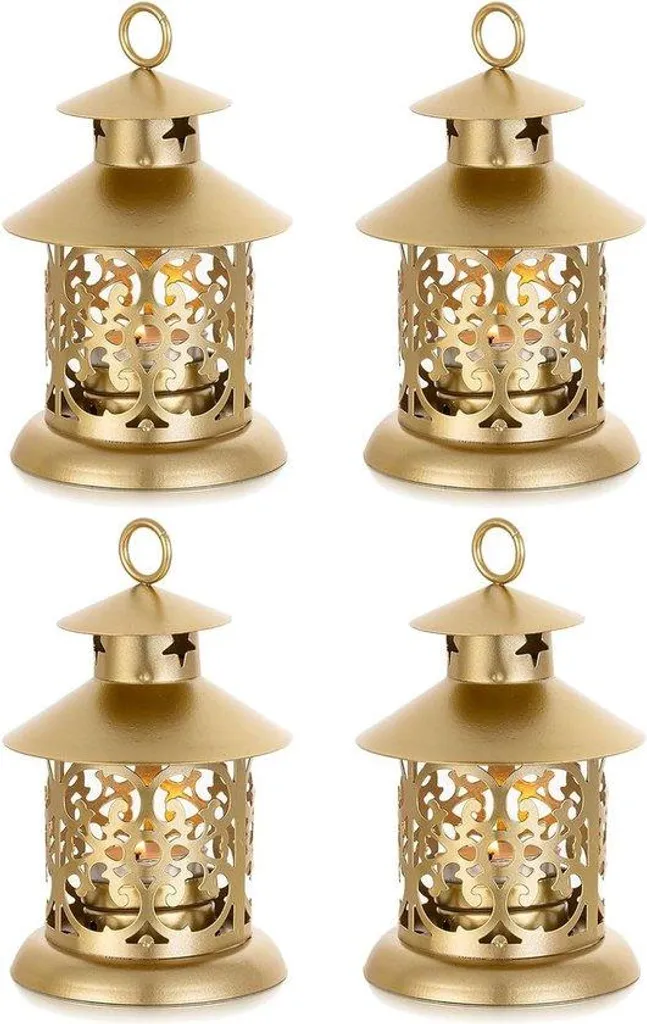 Lanterne décorative de table en fonte dorée style ancien - Lot de 4