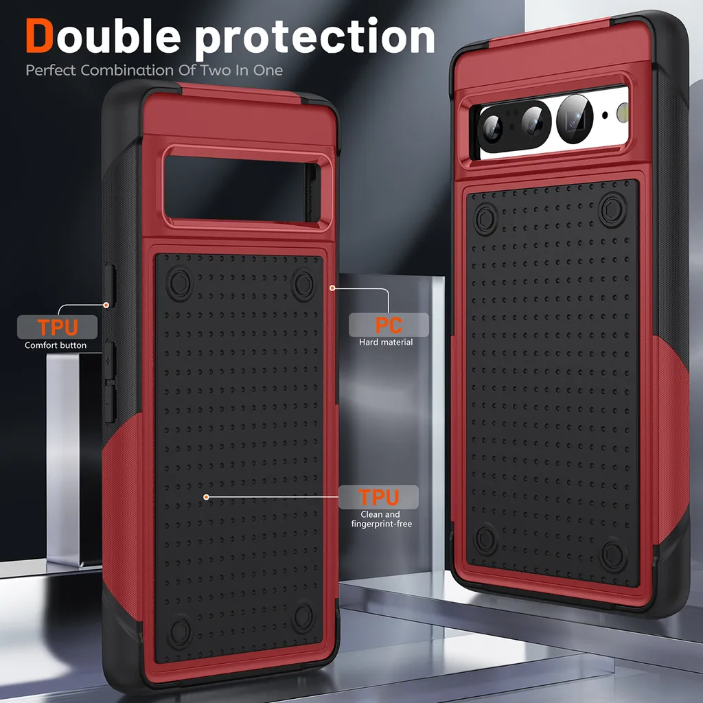 Custodia Per Google Pixel 7 Pro - Folmecket Fibra Di Carbonio TPU Morbida - Protezione Antigraffio - Rosso