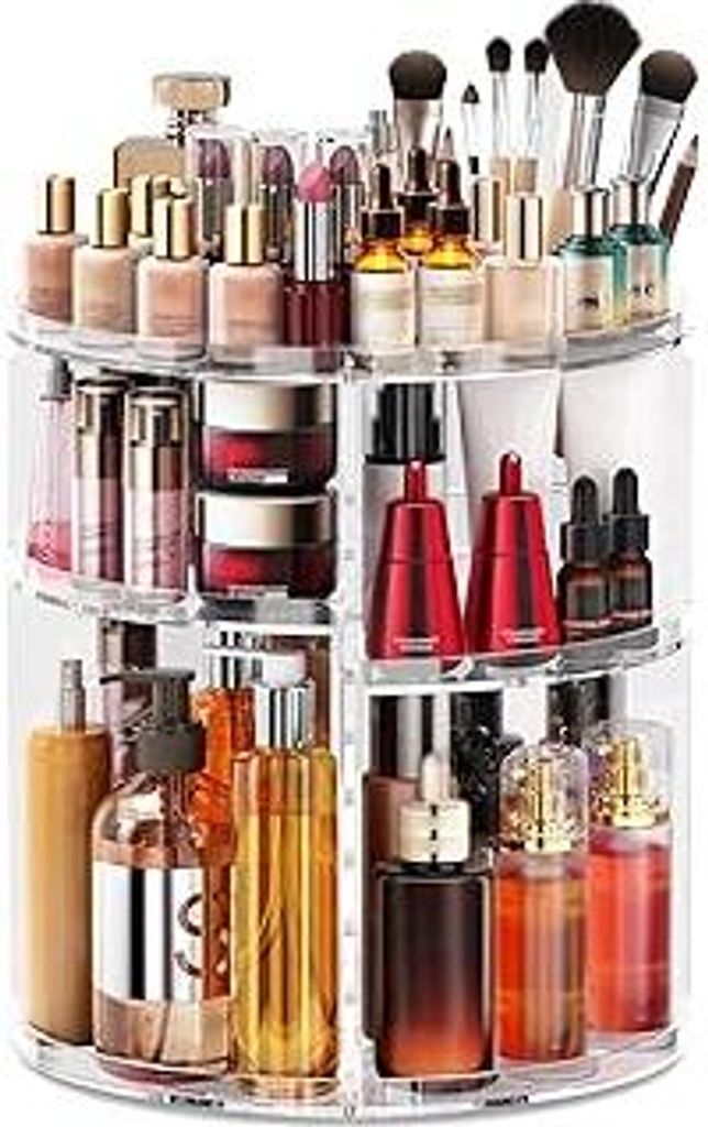 HOOMOOZ Make Up Kosmtik Organizer, 360° Drehbar Skincare Organizer, Multifunktion Schmink Aufbewahrung, Verstellbare Aufbewahrungsbox Desktop für...