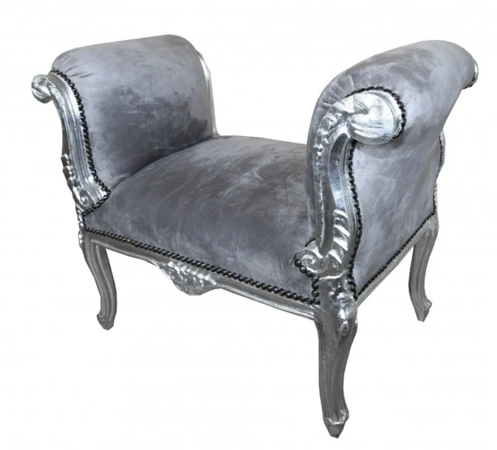 Tabouret baroque chic gris argent pour sublimer une entrée terne