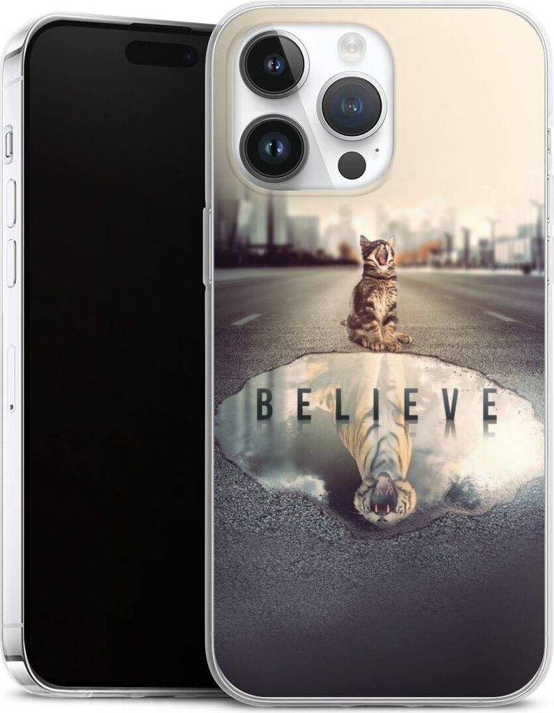 DeinDesign Slim Hülle für Apple iPhone 14 Pro Max Silikon Case Ultra Dünn Handyhülle Motivation Tiere Tiger