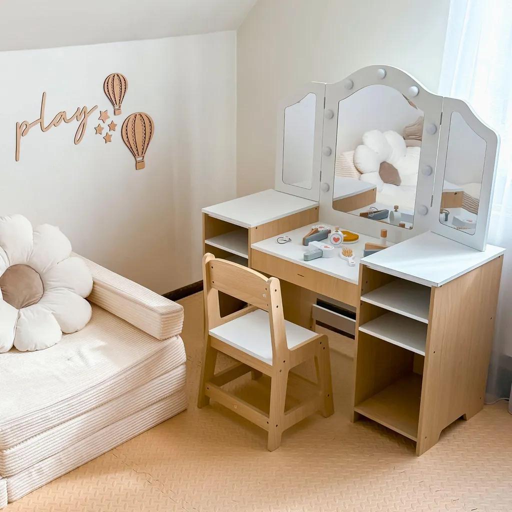 Table à langer enfant bois avec lumières LED et chaise : Espace de jeu XL