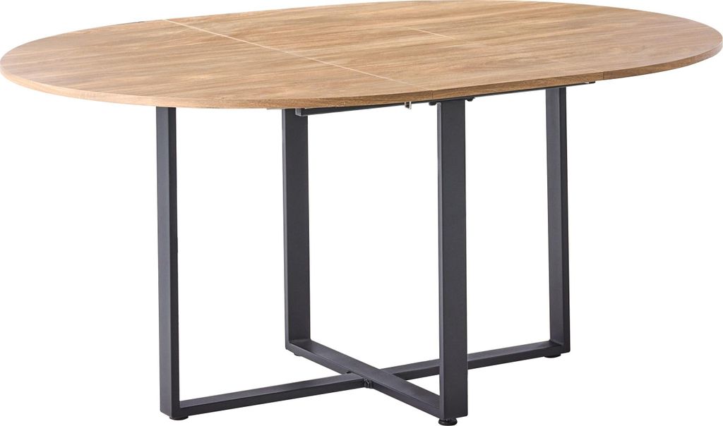 BELIANI Ausziehbarer Esstisch Braun MDF Holzoptik 120/160 x 120 cm Oval Metallbeine Schwarz Butterfly Auszug Ausziehtisch Esszimmer Küche