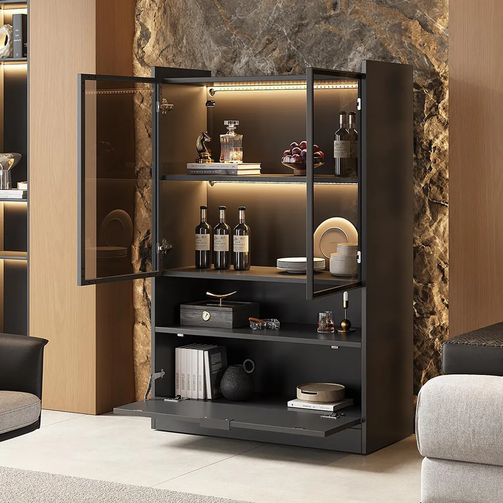 Meuble Vitrine pour Collectionneur avec Éclairage LED Ambiance Noire