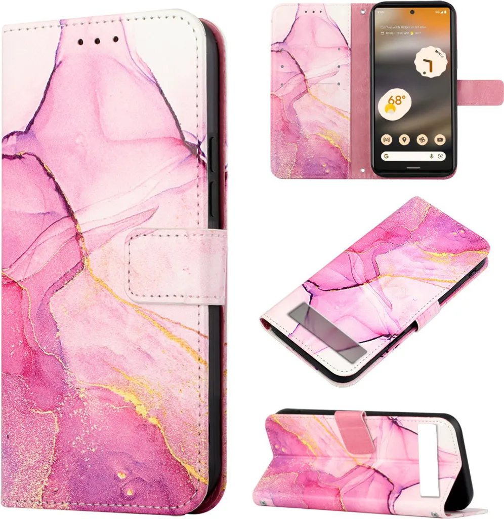 Cover Flip Google Pixel 7A: Marmo Rosa, Design Slim e Funzionale